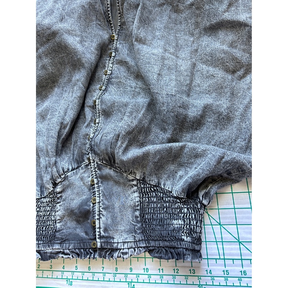Promesa Small Maxi Skirt Gray Boho Smocked Basque Western Renaissance Pirate - Picture 5 of 11